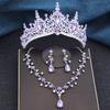 3Pcs Princess Crown Bridal Jewelry Sets for Women Tiaras and Flower Choker Necklace Earrings Wedding Dress Bride Jewelry Set