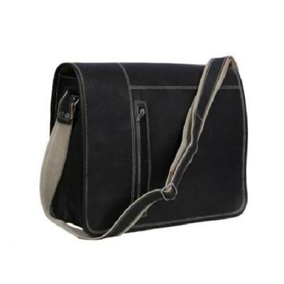 Bolsa mensageiro vintage feita à mão em couro de cabra preto genuíno.