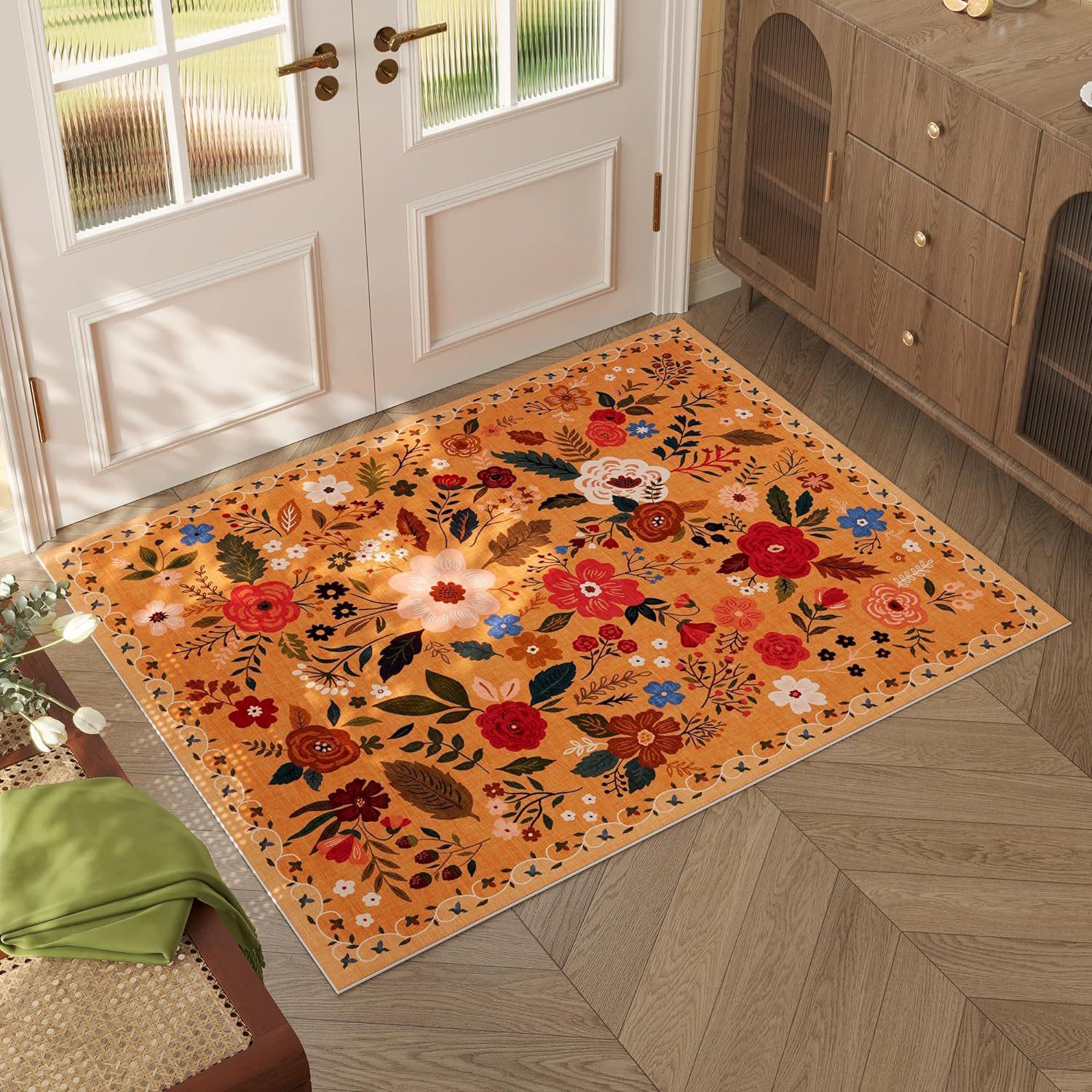 

Bohemian Style Floor Mat Retro Floral Bathroom Absorbent Floor Mat Household Bedroom Carpet 40*60cm