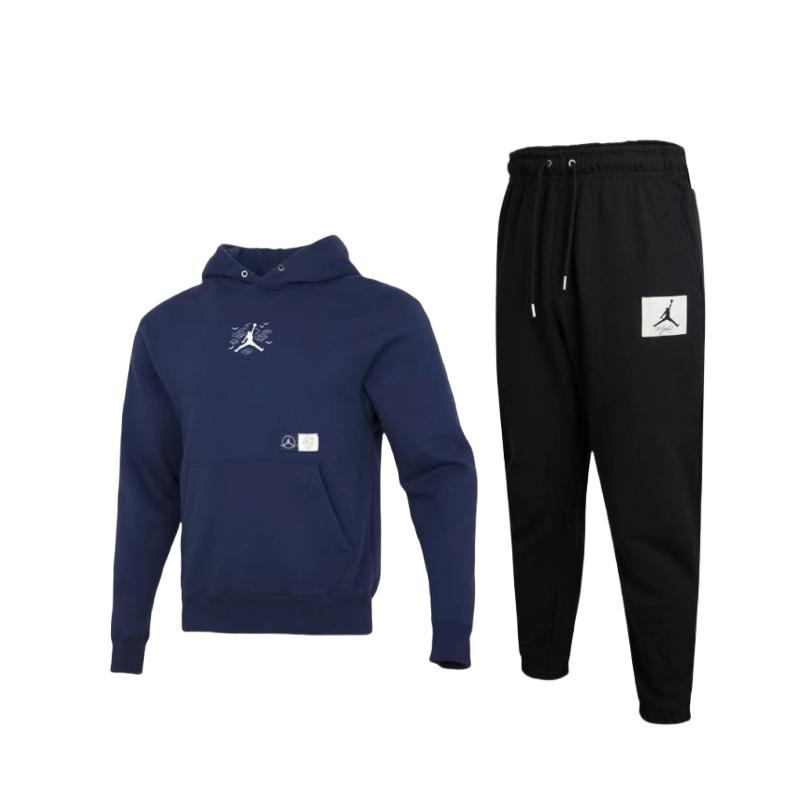 

Jordan Толстовка с капюшоном и тренировочные штаны с манжетами, повседневный спортивный комплект, мужские толстовки и брюки DO4083-410+DQ7469-010 M