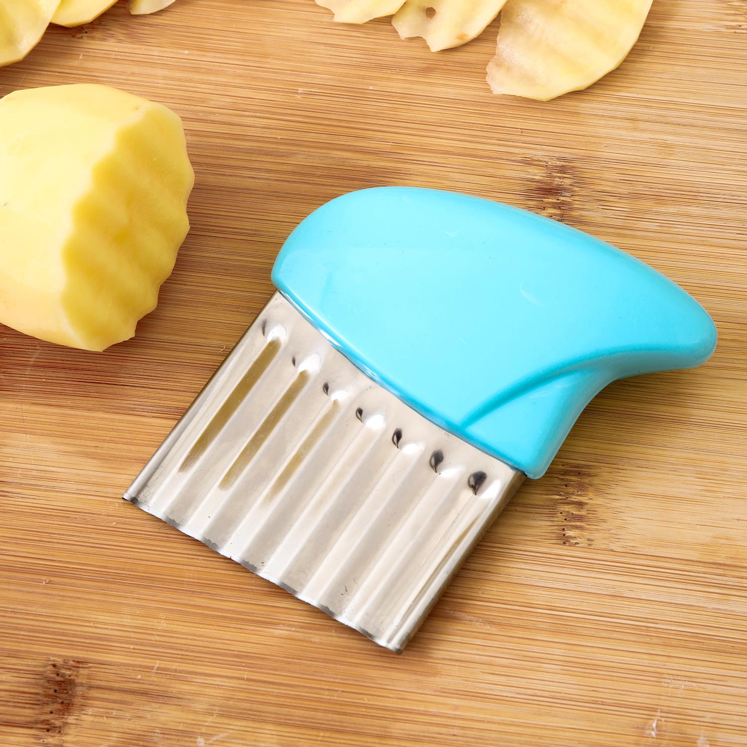

1 шт. креативный мини-нож из нержавеющей стали для резки картофеля, домашний картофель фри, волнистая резка, нож с волчьим зубом, нож для моделирования картофельных чипсов синий