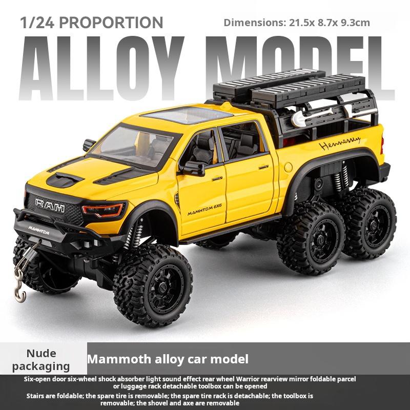 1:24 Scale Raw Metal T-Rex & Mammoth Pickup Truck Model Large Alloy Off-Road Vehicle Pull Back Collectible Figurine & Gift