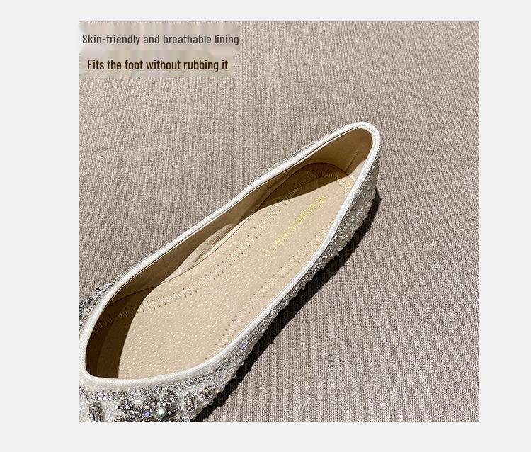 Exquisite French Rhinestone Pointed Toe Flats: Women's Fairy Style Slip-On Wedding Shoes