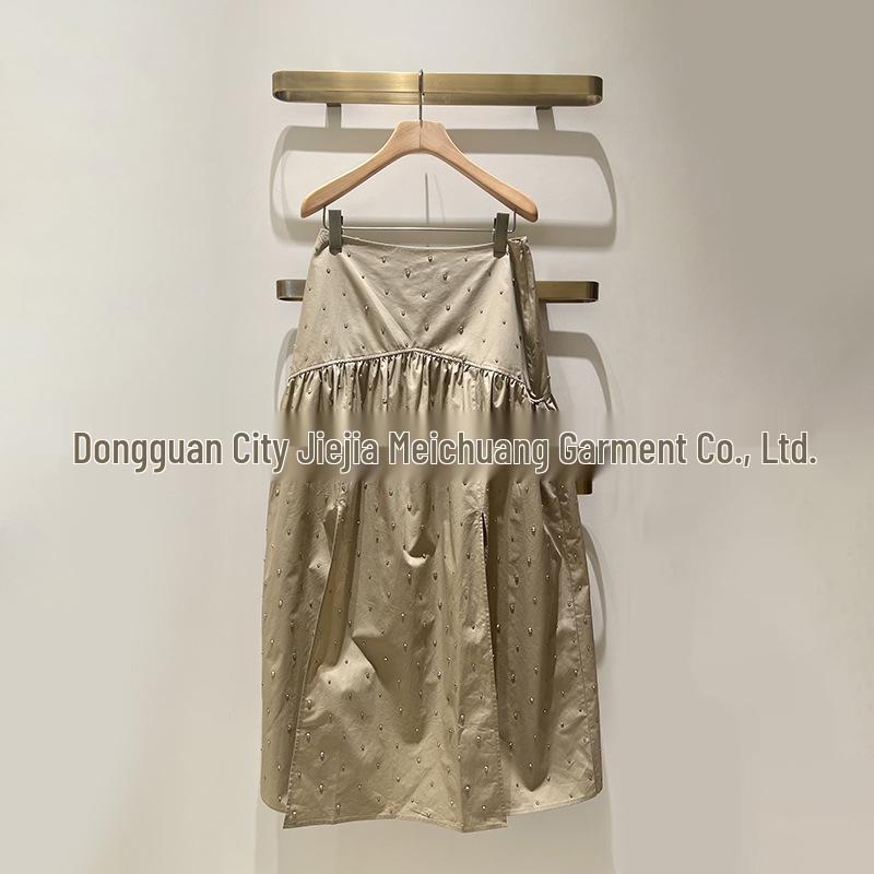 2026 Spring/Summer French Rivet Decor Polo Collar Shirt & Slimming Long Skirt Set - Stylish Solid Color YS043