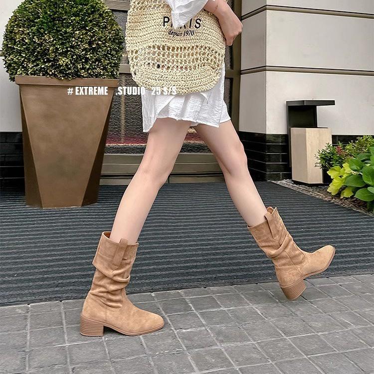 Women's Boots 2026 Autumn/Winter Height Increase Square Head Short Boots High Heels Retro Western Knight Middle Boots