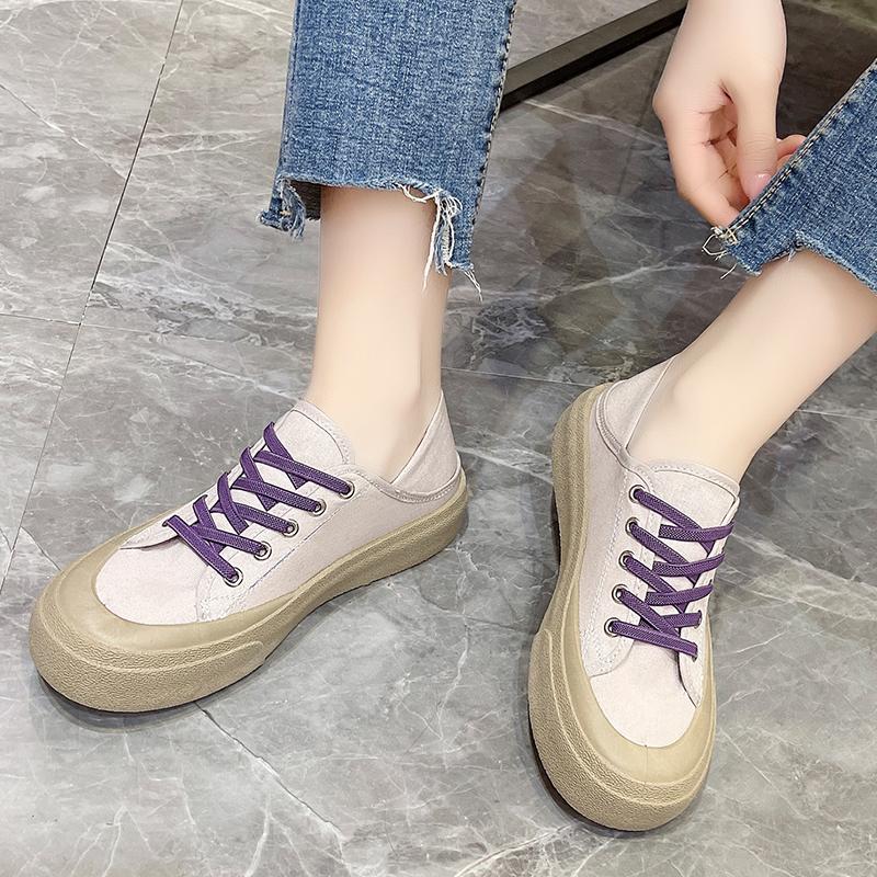 

2024 Лето Новые Универсальные Женские Кроссовки Женские Холщовые Туфли Женские Кроссовки На Плоской Подошве Круглые Носки Повседневная Обувь На Шнуровке Вулканизированная Обувь Женская 40 фиолетовый