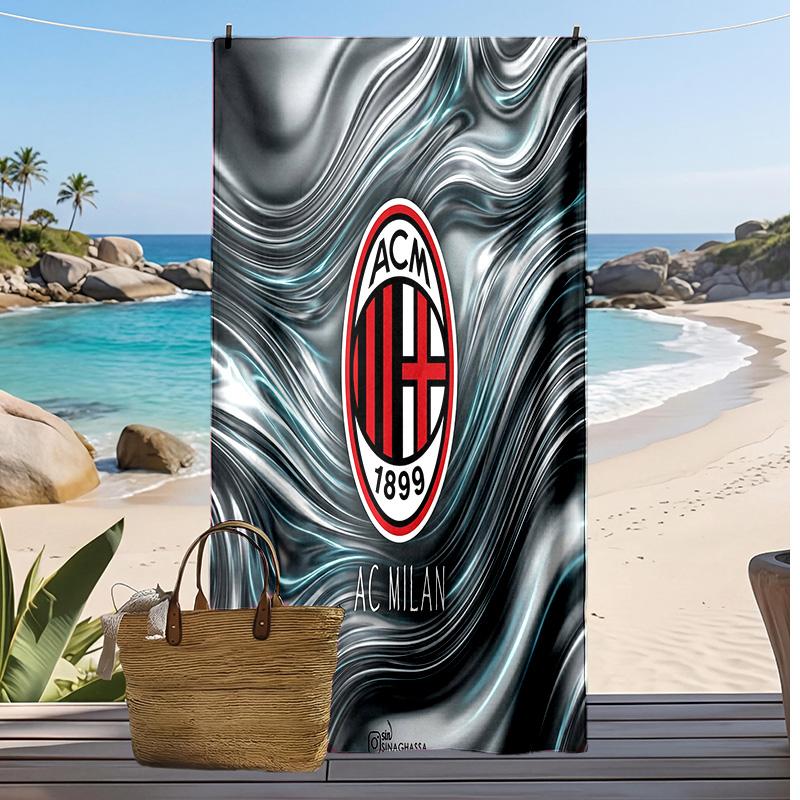 Asciugamano da Spiaggia Stampato AC Milan Asciugamano Morbido ad Asciugatura Rapida Coperta da Spiaggia Rettangolare Grande Portatile per Viaggi Piscina