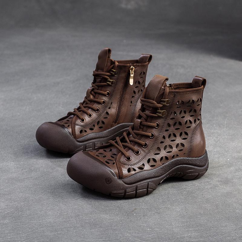 Fashion GKTINOO Summer Sandals Genuine Leather 2025 New Retro Breathable Hollow-out Boots Handmade Women Clogs Flats Shoes