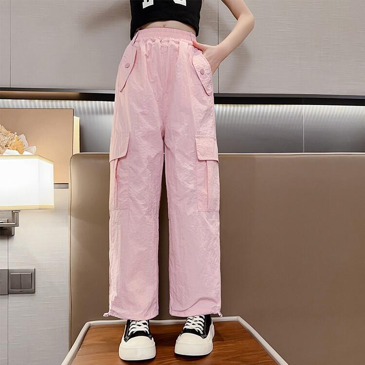 Mädchen Sommer Overalls 2024 Neue Atmungsaktive Kinder Hosen für Mittlere und Große Kinder Lose Sport Hosen Breite Bein Hosen