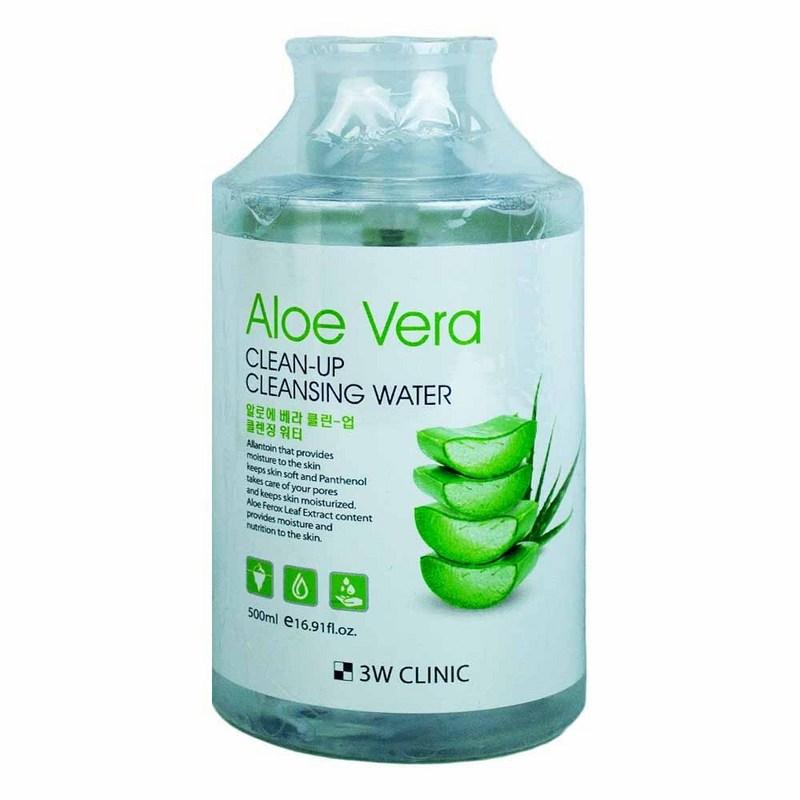 3W Clinic Aloe Vera Clean Up Cleansing Water 500ml, 1 pcs
