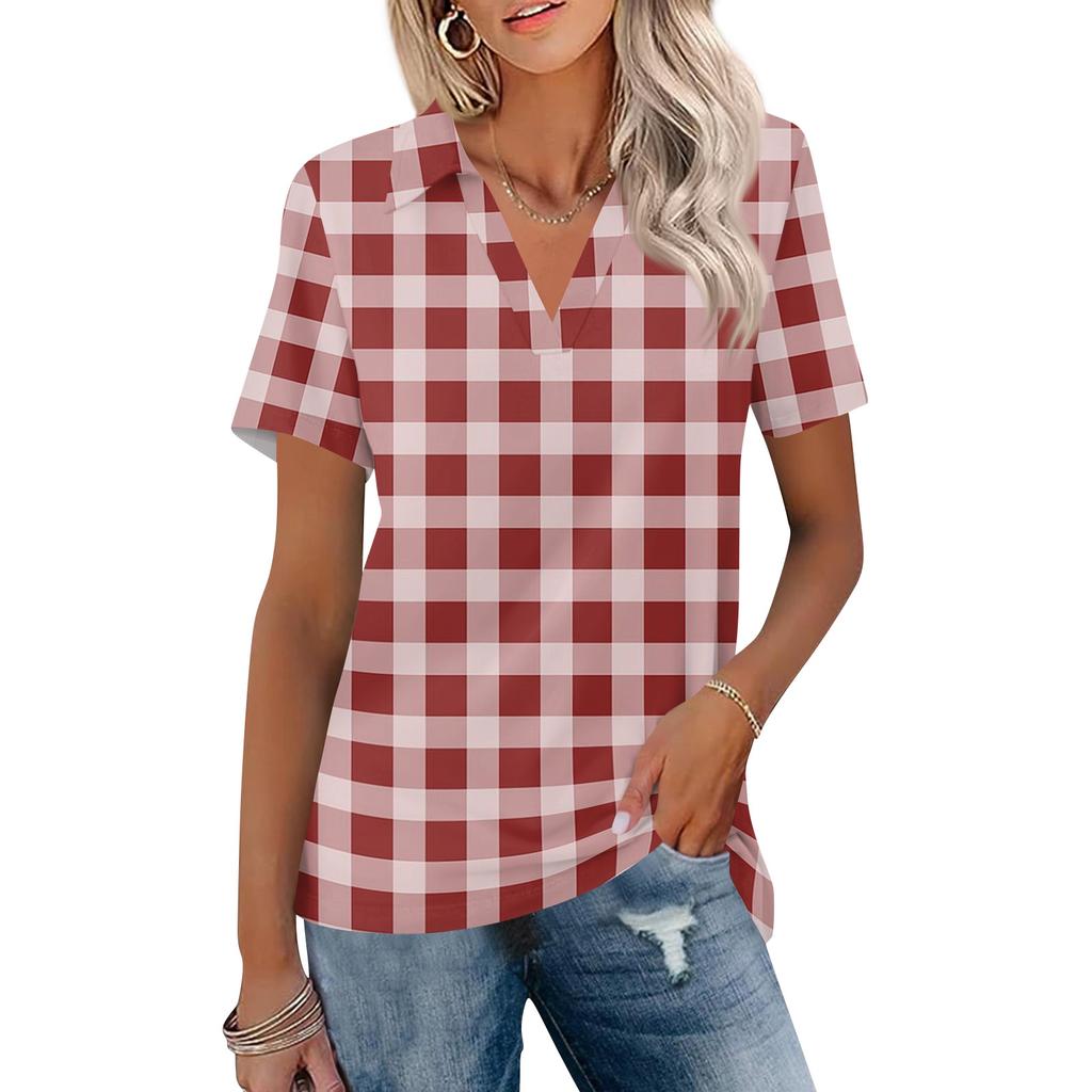 Women's Fashion Casual Lapel Short Sleeve Color Shirt Women's Up Tops