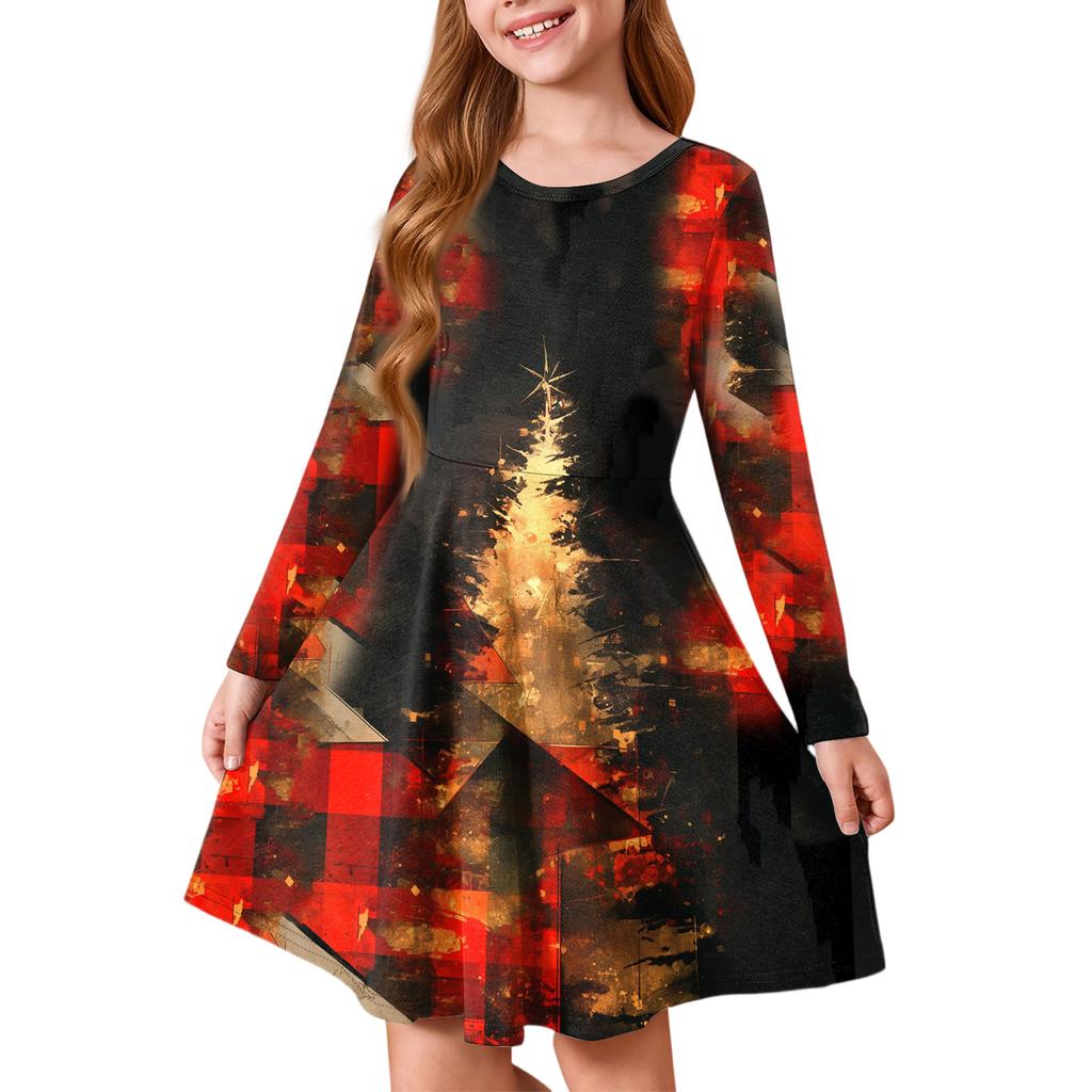 Girls' Princess Dress - Long Sleeve A-Line T-Shirt Dress Christmas Day
