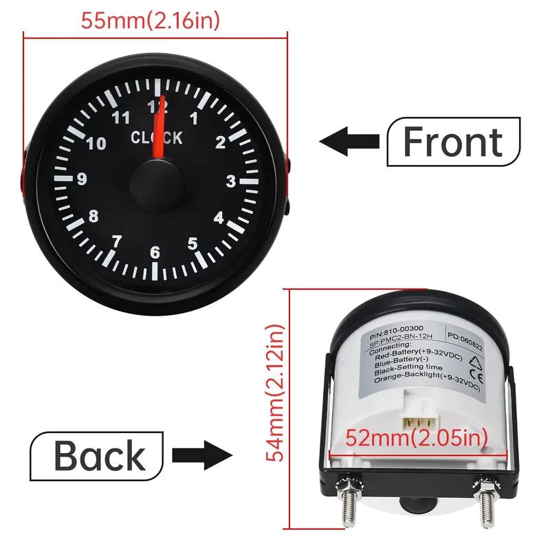 52mm Clock Gauge with Red Backlight 0-12 Hours trument 2inch Hour Meters for Car Boat Yacht Show Clock Meters 9-32V Universal
