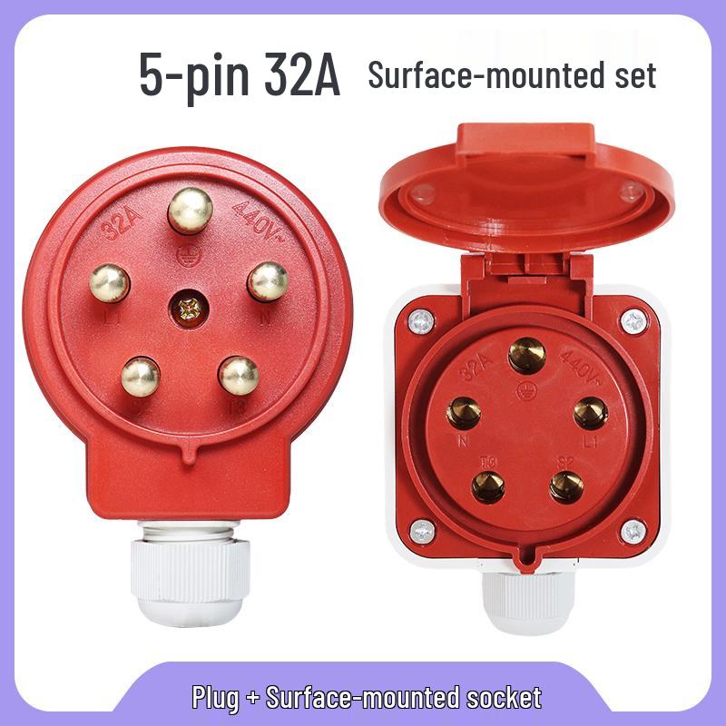 Explosion-Proof 3-Pin 5-Hole 380V Outdoor Horizontal Industrial Socket & Waterproof Plug