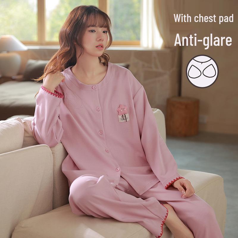 

2026 Spring Women s Cotton Cardigan with Built-in Bra, Long Sleeve, Korean Style, Loose Fit for Home and Outerwear. Double Extra Large