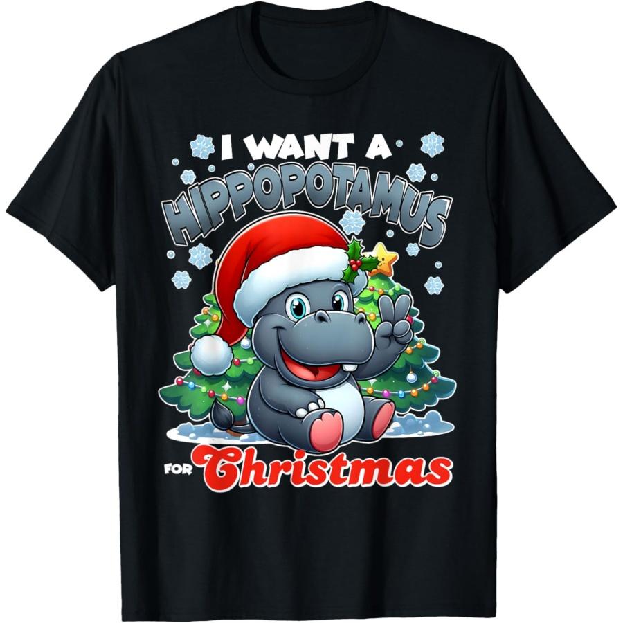 

Festive Hippo_ I Want a Hippopotamus for Christmas T-Shirt XXXXXL чёрный
