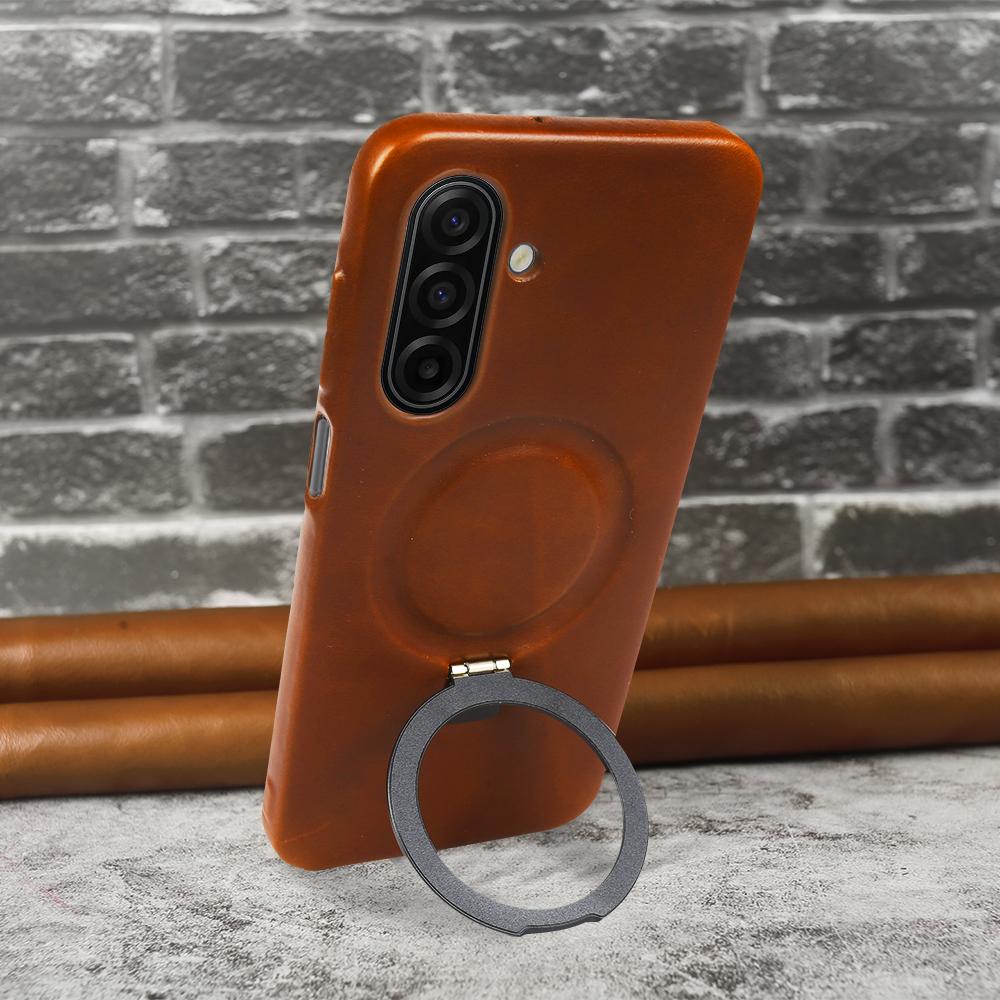 Magnetic Bracket Ring Genuine Leather Case For Samsung Galaxy A17 A07 A36 A16 A26 A56 A55 A35 A13 A06 A34 A54 Phone Back Cover