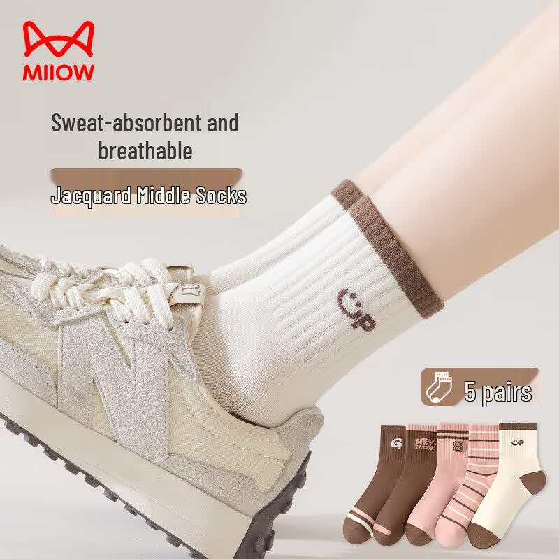 Mao Ren Women's Mid-Calf Socks (5 Pairs)