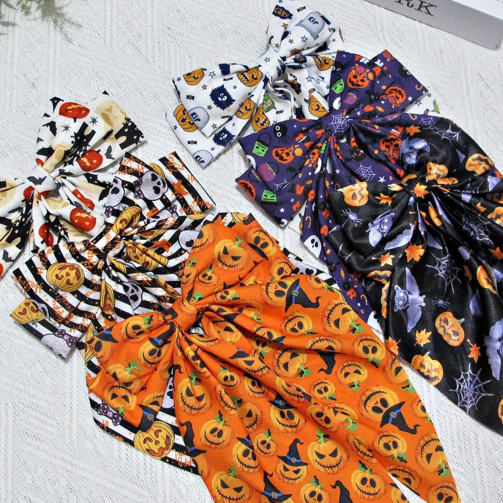 Halloween Pumpkin Ghost Bow Hair Clip - Spooky Hair Ribbon Accessory for Festive Parties