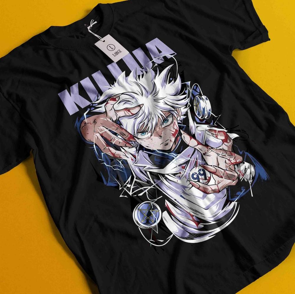 

Killua Tshirt Hisoka Shirt Hunter X Hunter Manga Strip HXH Tee Anime Gon T-Shirt S