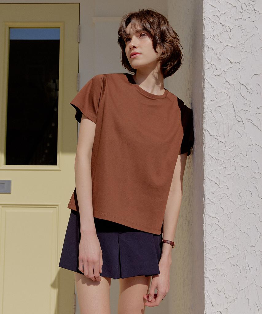 LEFTSEOUL 60-Count Reporter Cotton Half T-Shirt [Brown]
