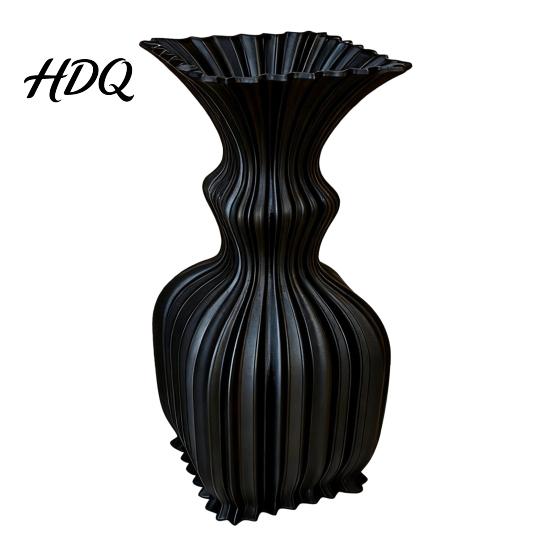 Modern Flower Vase for Balcony Vintage Hydroponic Vase 3D Printed Vertical Ridged Curvy Minimalist Creative Planter Garden Sculptural Tabletop Decor