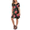 Women Summer Short Sleeve Flower Printed Pockets Sundress Casual Swing Dress