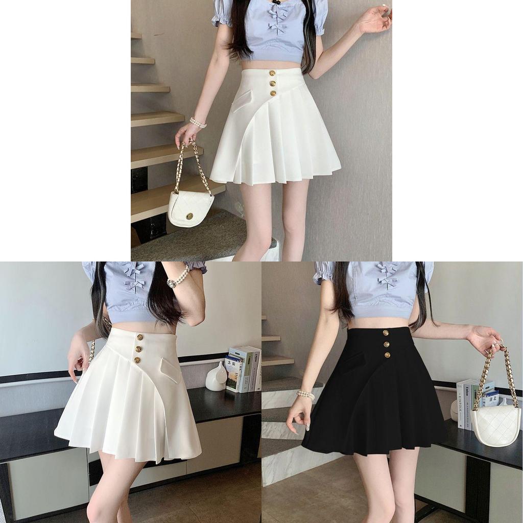 Summer High Waist Cotton Blend Asymmetric Pleated Skirt For Women