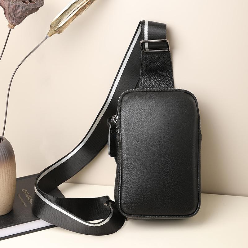Men'S Leather Breast Bag Casual Large Capacity Messenger Bag Outdoor Trend Backpack First Layer Cowhide Chest Satchel