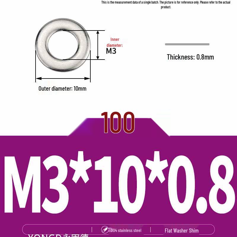 304 Stainless Steel Thickened Flat Washer / Ultra-thin Metal Gasket, Sizes M1.6-M10