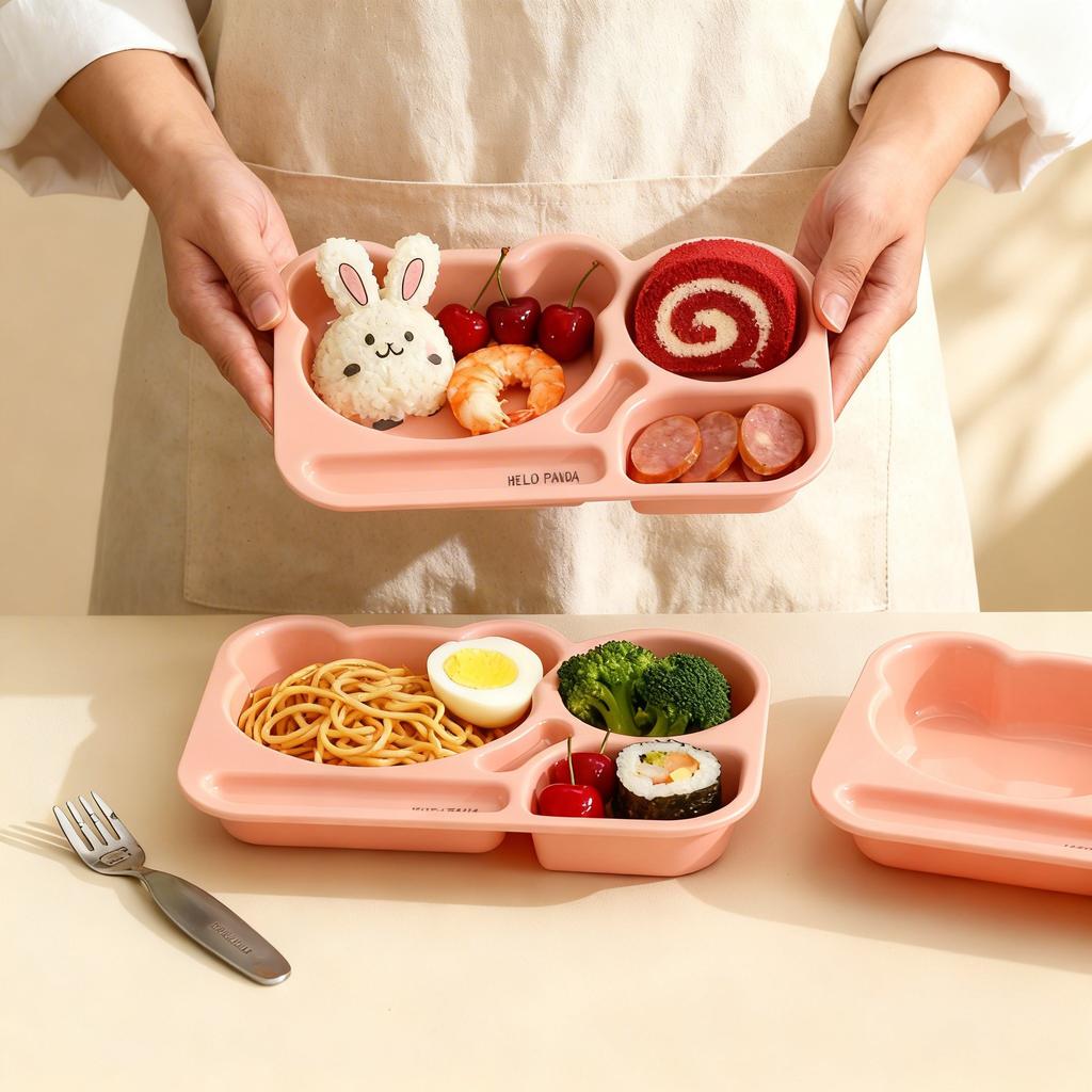 Cartoon Plastic Divided Dinner Plate Large Capacity Children Fruit Salad Plate Reusable Breakfast Food Plate Microwave Heatable