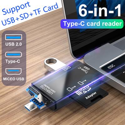6 in1 C Tipi Kart Okuyucu OTG SD Kart Okuyucu Flash Sürücü Akıllı Hafıza Kartı Okuyucu C Tipi Kart Okuyucu C Tipi Adaptör USB2.0 TF Kart Mikro USB Kart Okuyucu