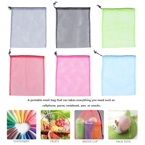 [POPETPOP] 6-Piece Drawstring Mesh Bag, Storage Pouch, Portable Outdoor Bag
