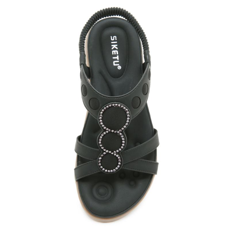 Fashion New 2025 European American Sandals Latex Bohemian Rhinestones Comfortable Vacation Large Size Flat Shoes Fashionable Breathable