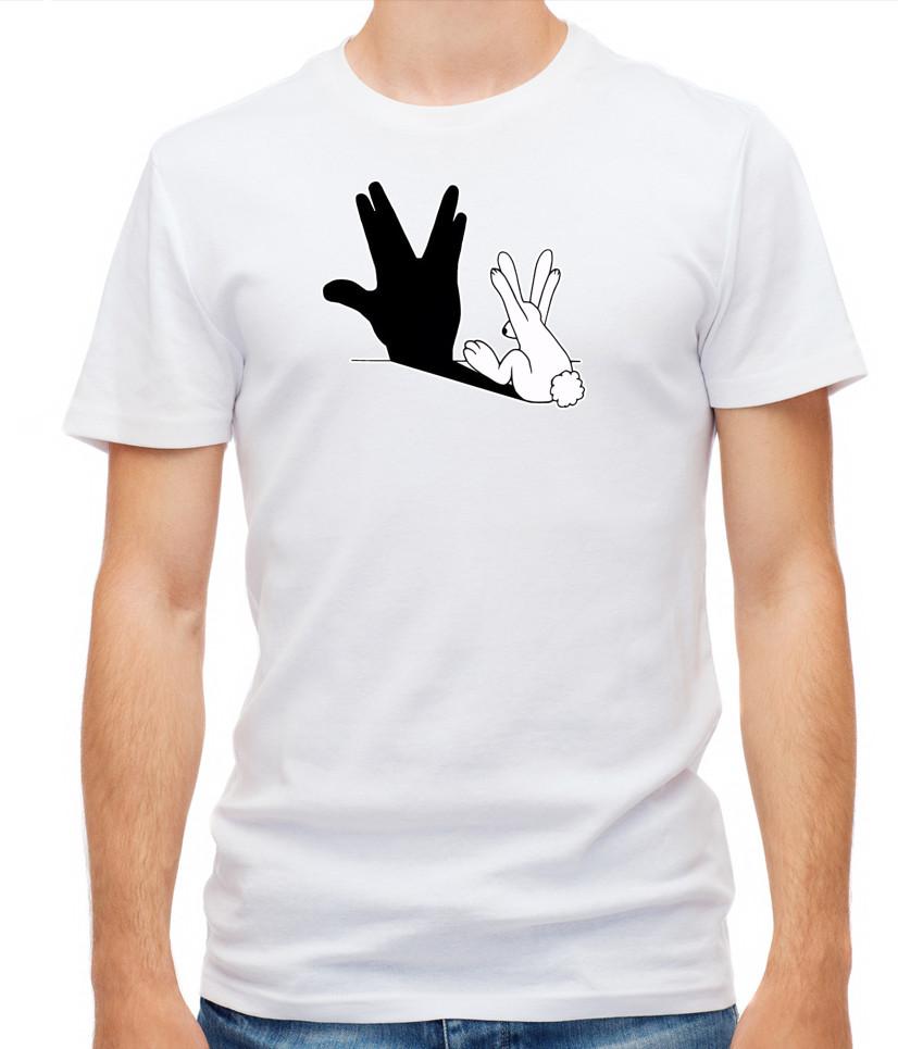 

Rabbit Hand Shadow Short Sleeve White T Shirt Men G073 L