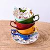 Luxuriöses Kaffeetassen- und Untertassenset im europäischen Stil, Britische Nachmittagstee-Party, Schmetterling Knochenporzellan Teetasse