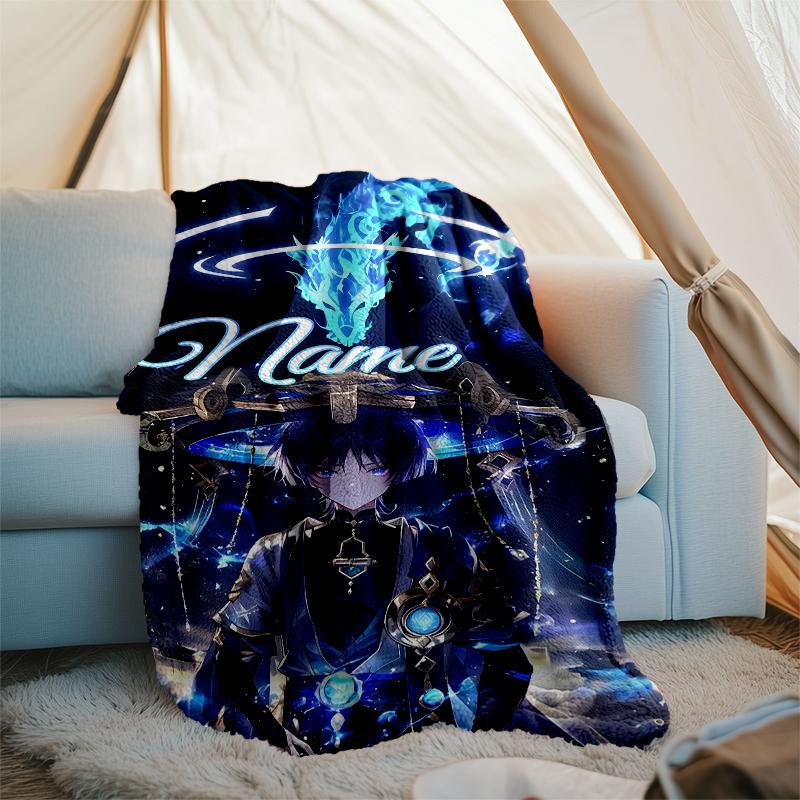 Pătură Personalizată cu Nume - Design cu Personaje Genshin Impact, Pătură pentru Canapea, Pat, Călătorii, Camping - Moale și Călduroasă, Cadou Minunat