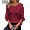 Women's Fashion Casual Solid Color Print Long Sleeve O-Neck Blouses & Shirts