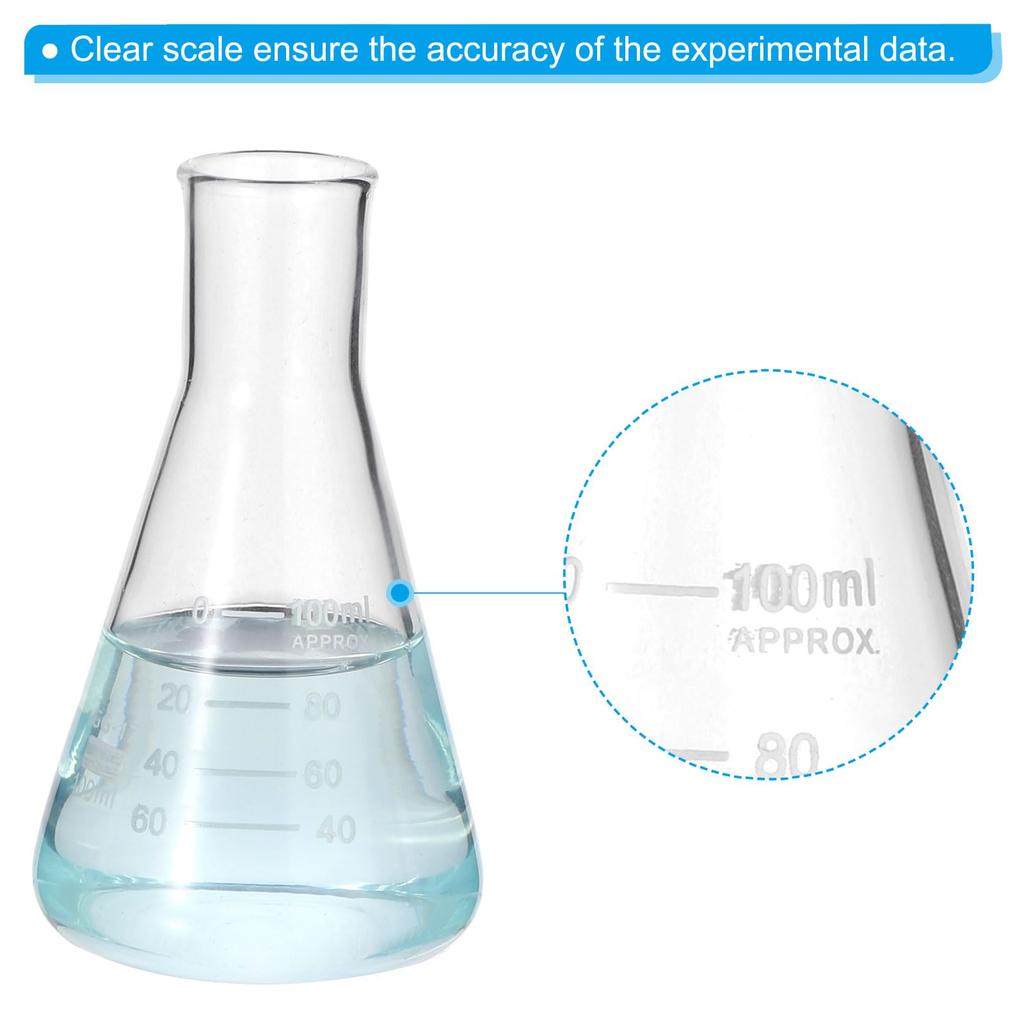 PATIKIL Erlenmeyer Flasks, Set of 5, 100ml, 3.4oz, Narrow Mouth, Graduated, Borosilicate Glass, for Experiments, Chemistry, and Science Learning