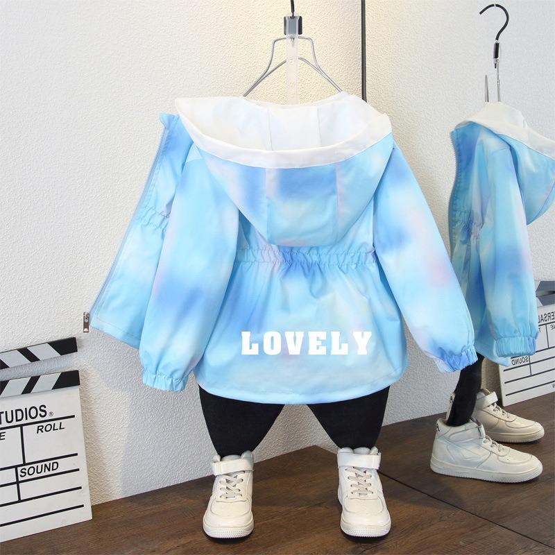 

Spring Baby Girl Hooded Jacket Kids Fashion Letters Gradient Blending Design Zipper Windbreaker Coat Children Outerwear 160 синій