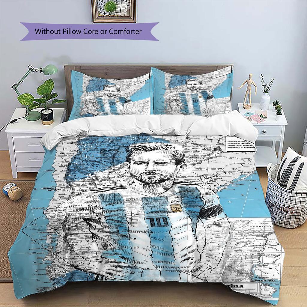 Leo Messi Pattern Bedding,Quilt Set Quilt Cover Pillowcase Home Birthday Gift(1 * duvet cover + 2 * pillowcase, without core)