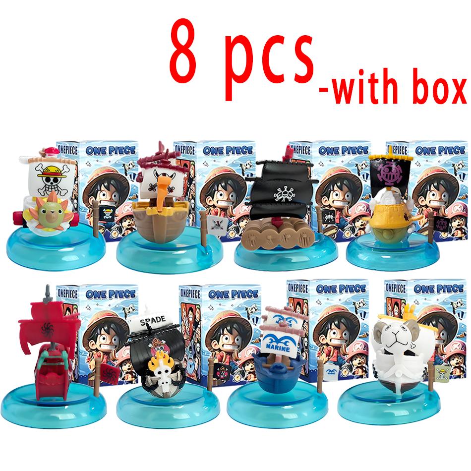 One Piece blind box 1-8pcs Anime Ship Figure Luffy Model Toy kawayi Mini Boat Pirate Ship Navy Going Merry Boat  Assembled Model