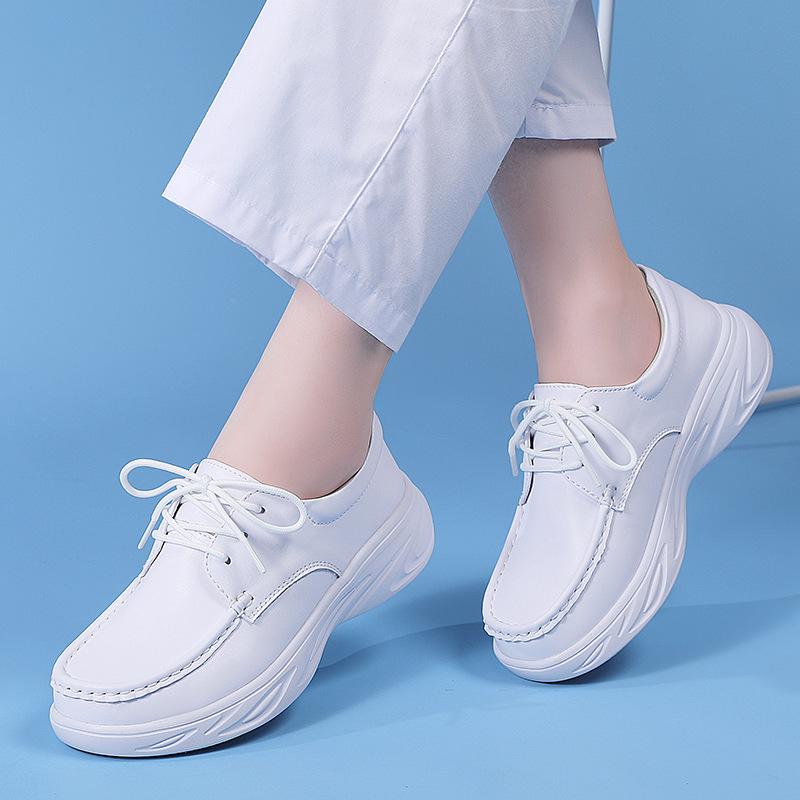 Women's Genuine Leather Lace-up Nurse Shoes - Soft Sole, Non-slip, Breathable, and Comfortable for Hospital Work