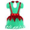 Girls Christmas Tutu Dress Puff Sleeve Hollow Back Bow Stripes Design Suspender Jumpsuit Dance Leotard
