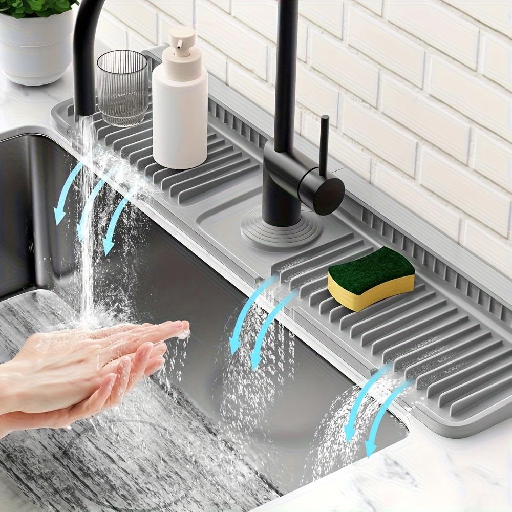 Kitchen Sink Splash Guard with 7° Slope Design,Quick Drain, Snap-On Fixation,Splash Catcher for Kitchen & Bathroom Countertops