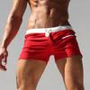 Men Solid Color Swimming Trunks Drawstring Pocket Slim Fit Beach Shorts Swimwear