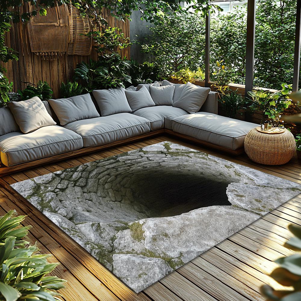 Optical Illusion Well Rug, Deep Pit Design Carpet for Lounge, Plush Non-Slip Mat with Realistic 3D Effect