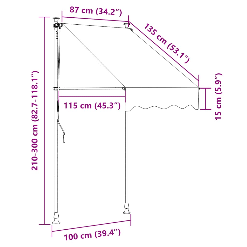 Vidaxl Hand-Rolled Awning with LED, 100 Cm, Anthracite