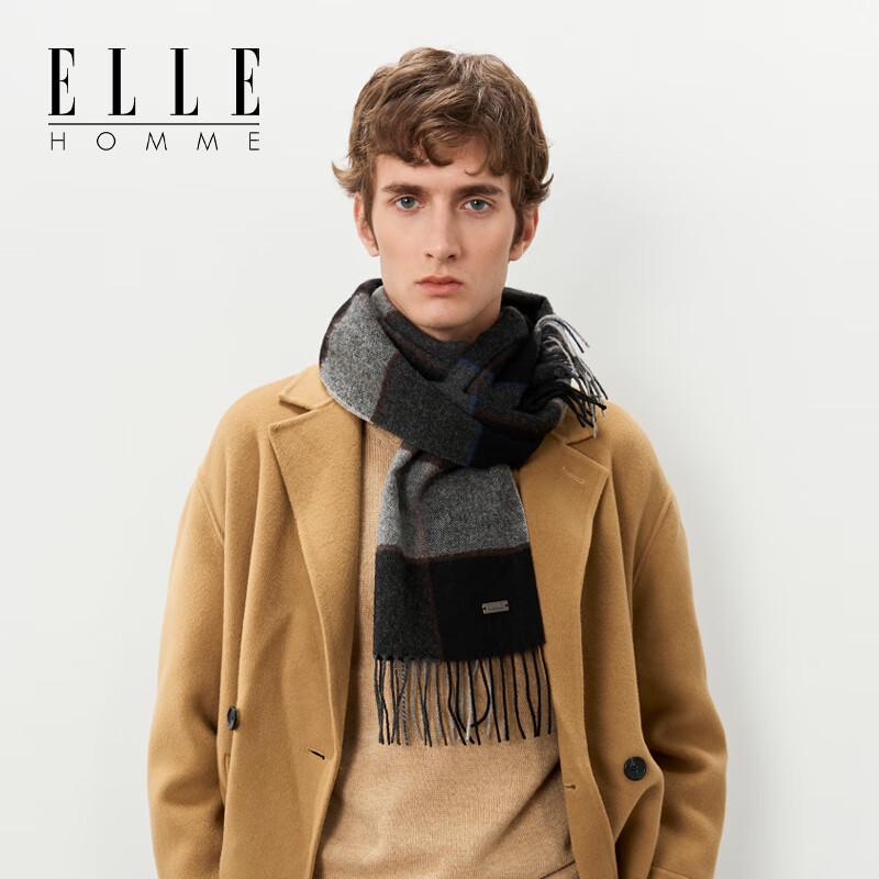 ELLE Men's 100% Wool Plaid Scarf