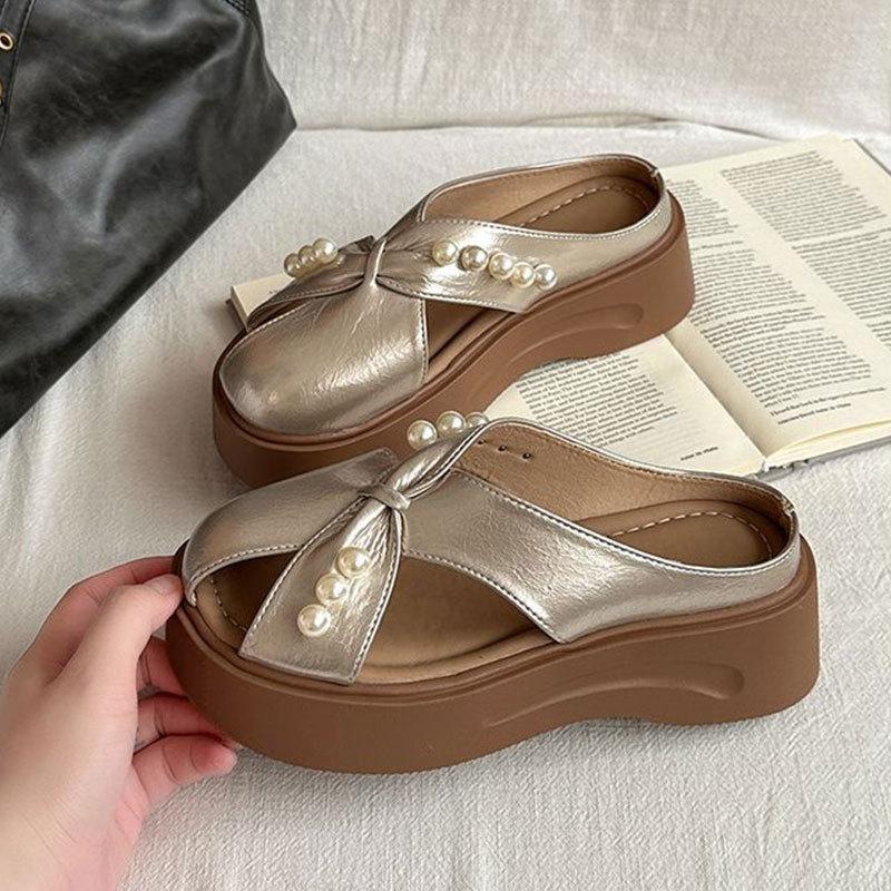Fashion Temperament Versatile Pearl Hollow Girls Bag Head Slippers Summer 2025 New Wear Sandals Breathable Slippers